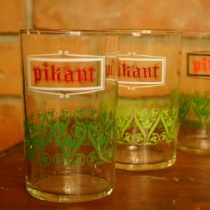 4 hořčicové retro sklenice