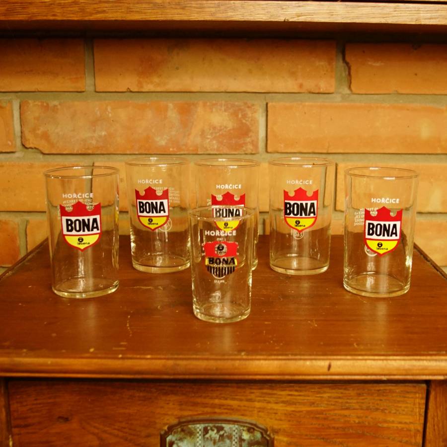 5+1 malá hořčicové retro sklenice Boni