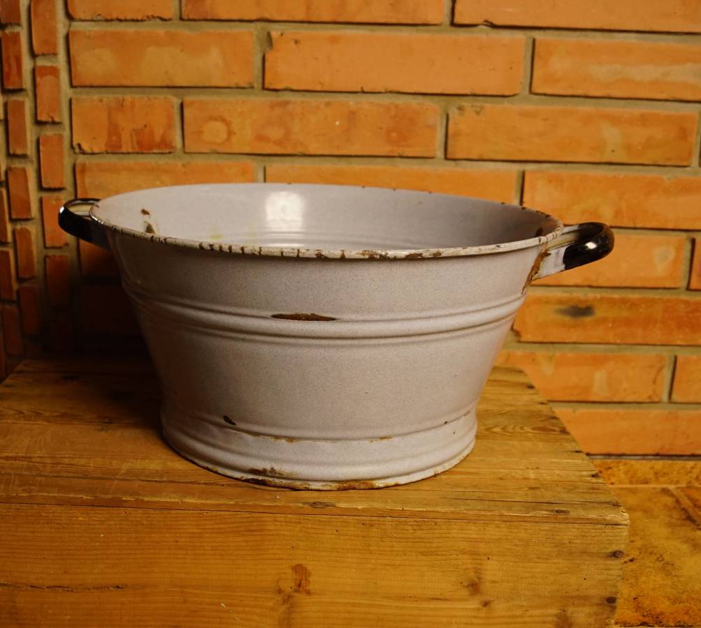 Veliký modrošedý smaltovaný škopek